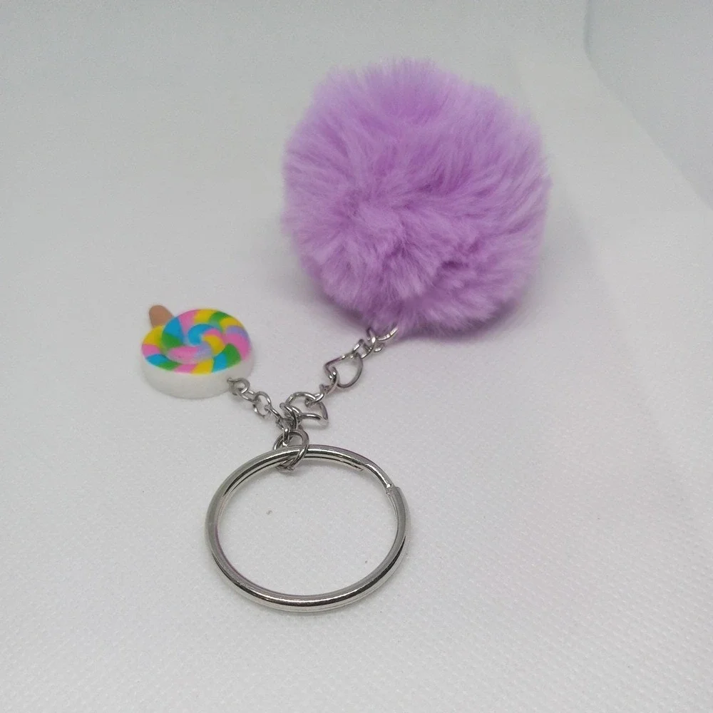 Cute Hand Made Mini Lolipop With Purple Pom Pom Keychain Bag charms